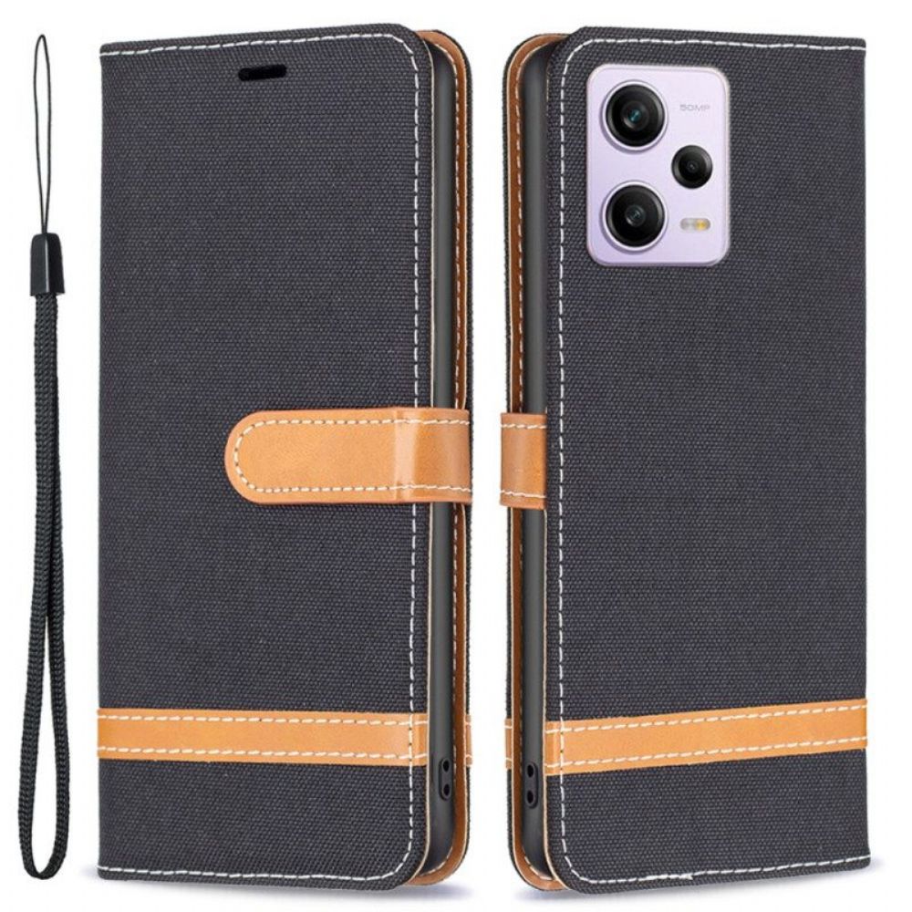 Folio-hoesje voor Xiaomi Redmi Note 12 Pro Met Ketting Band Van Stof En Leereffect