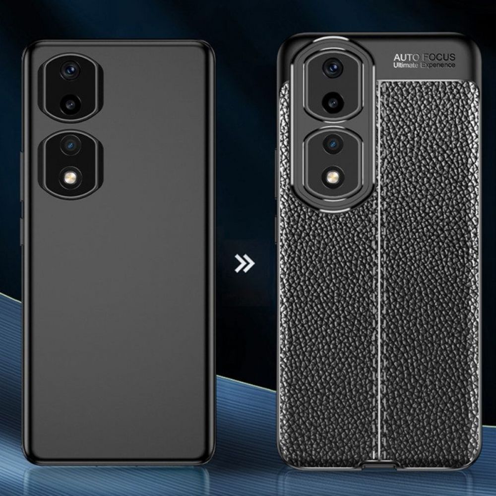 Hoesje voor Honor 90 Pro Dubbele Lijn Litchi Leereffect