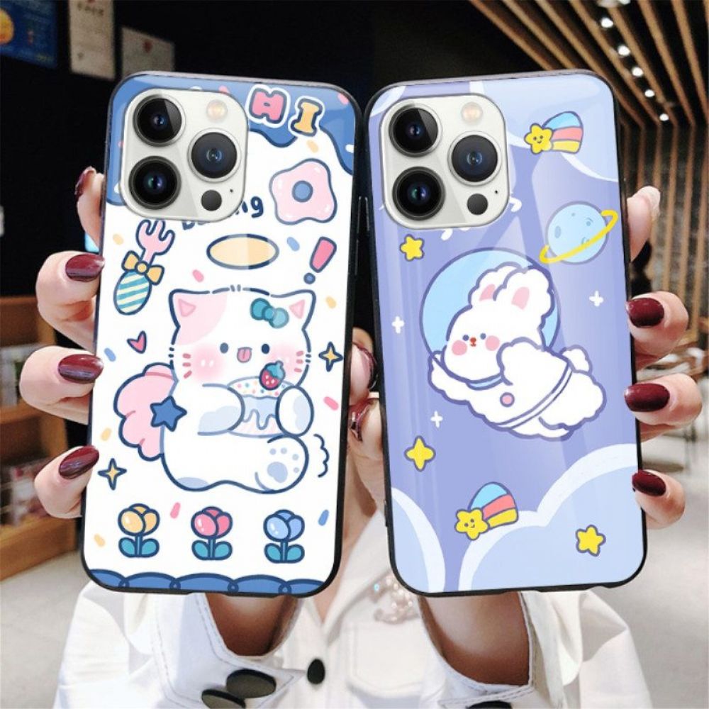 Hoesje voor iPhone 15 Pro Blauw Cat Gehard Glas