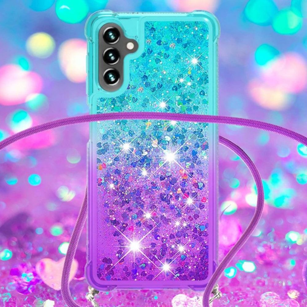 Hoesje voor Samsung Galaxy A54 5G Met Koord Glitter Siliconen Koord