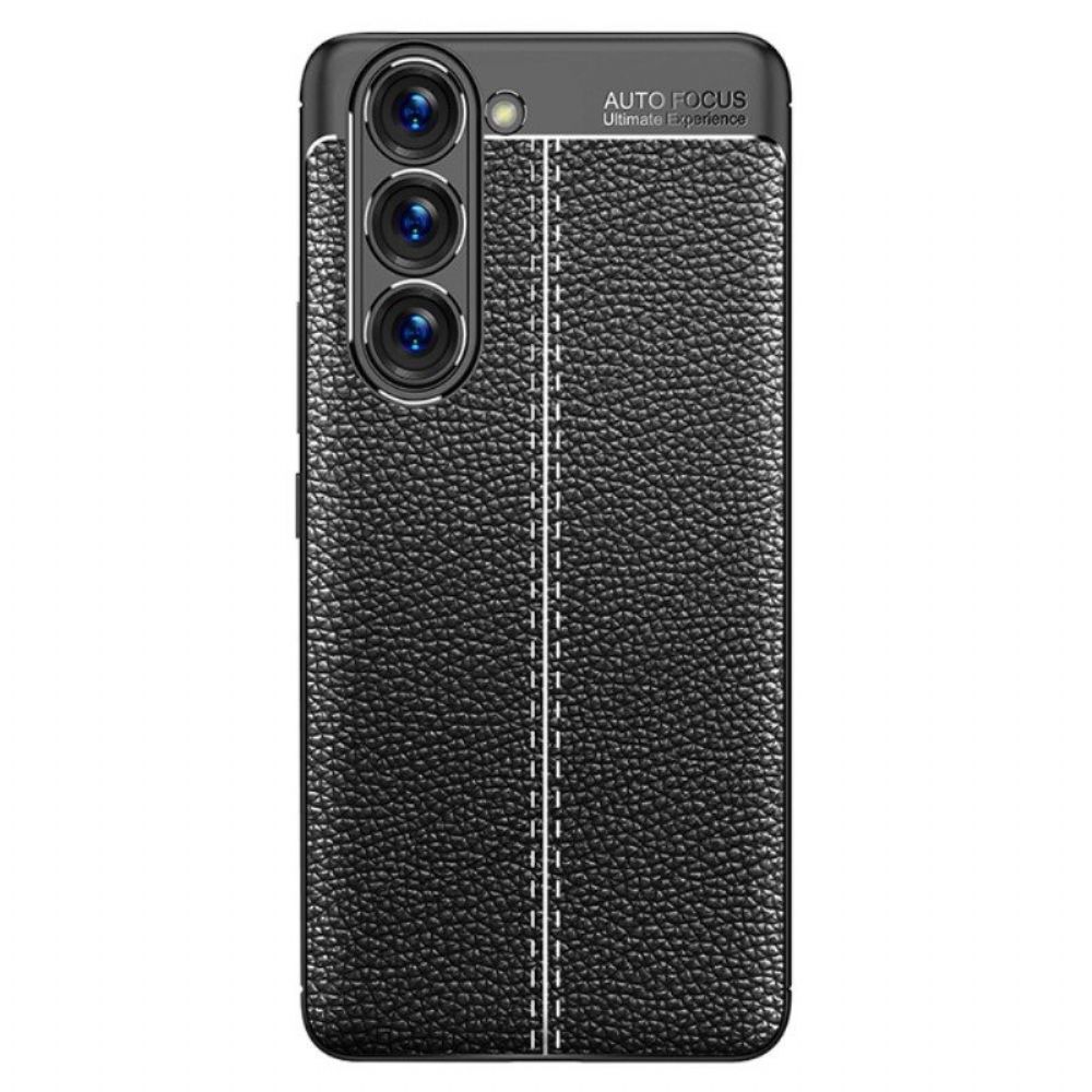 Hoesje voor Samsung Galaxy S23 5G Dubbellijnig Litchi-leereffect