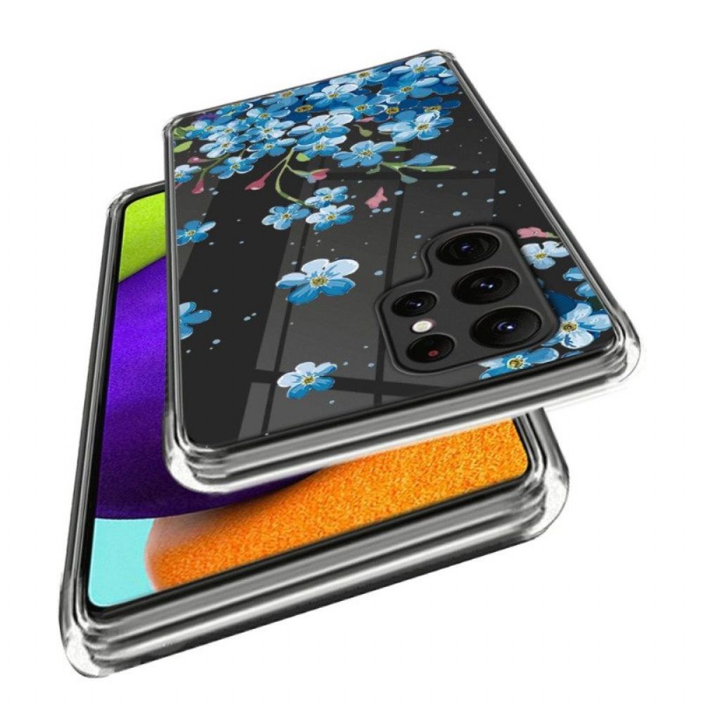 Hoesje voor Samsung Galaxy S23 Ultra 5G Blauwe Bloemen