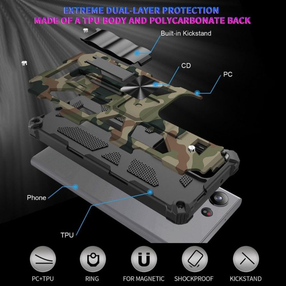 Hoesje voor Samsung Galaxy S23 Ultra 5G Camouflage Verwijderbare Ondersteuning