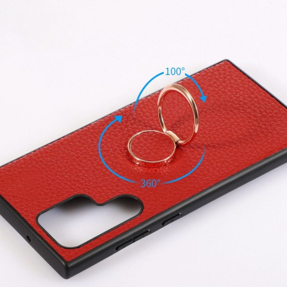 Hoesje voor Samsung Galaxy S23 Ultra 5G Faux Lederen Litchi Ring-houder