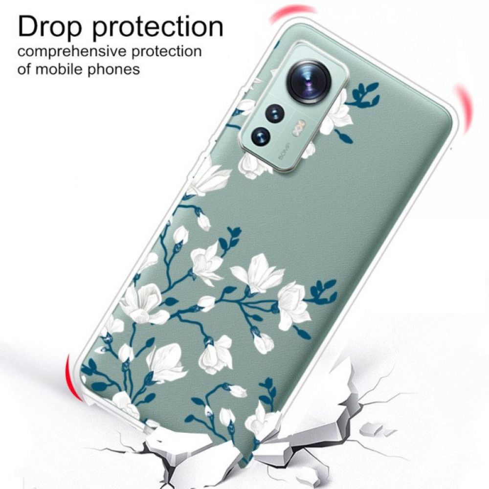 Hoesje voor Xiaomi 12 Pro Siliconen Witte Bloemen