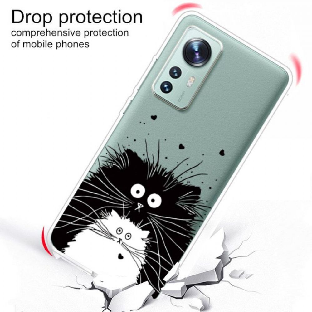 Hoesje voor Xiaomi 12 Pro Siliconen Zwart-witte Katten