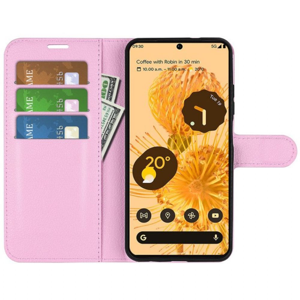 Leren Hoesje voor Google Pixel 7 Pro Klassiek Lychee Kunstleer