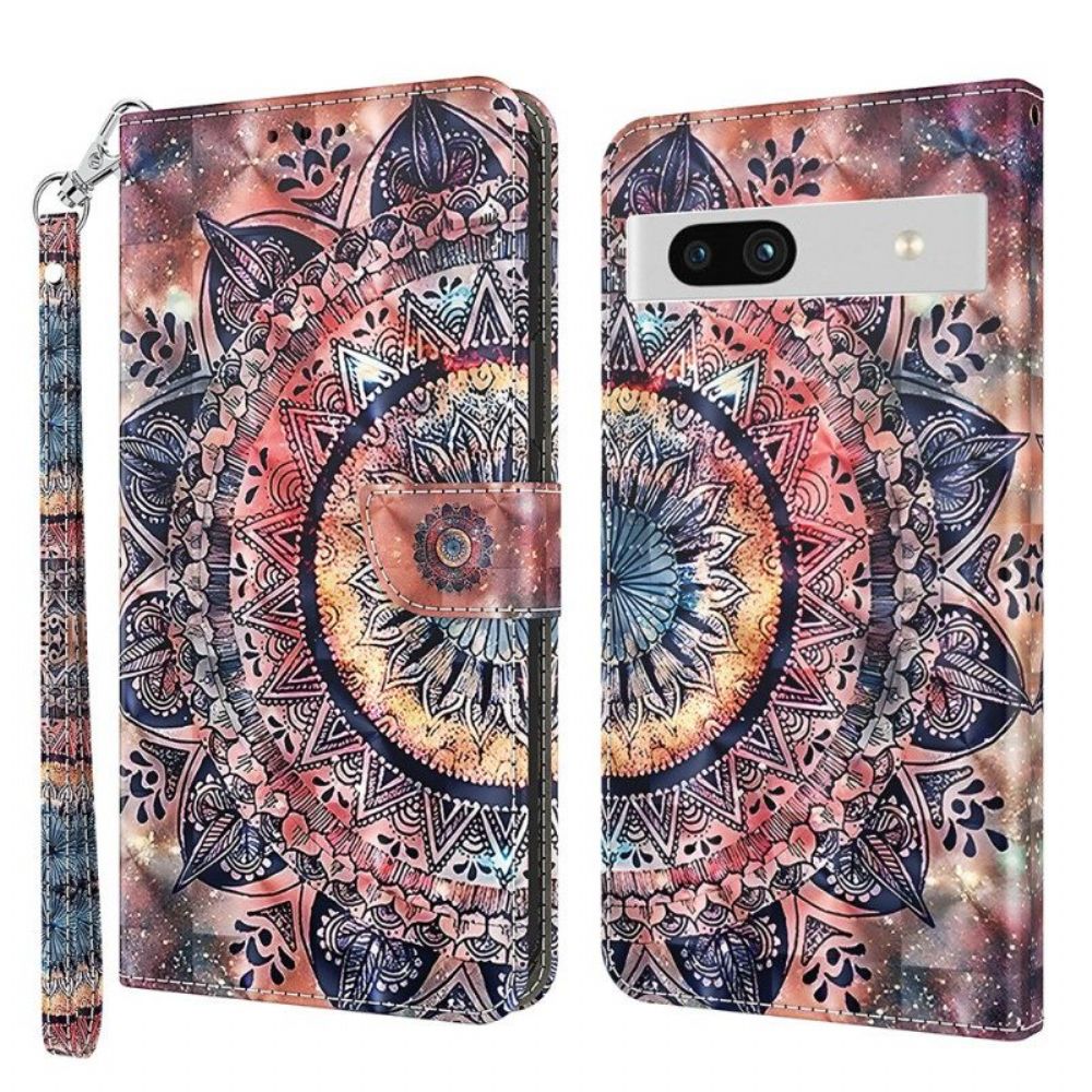 Leren Hoesje voor Google Pixel 7A Met Ketting Strappy Aquarel Mandala