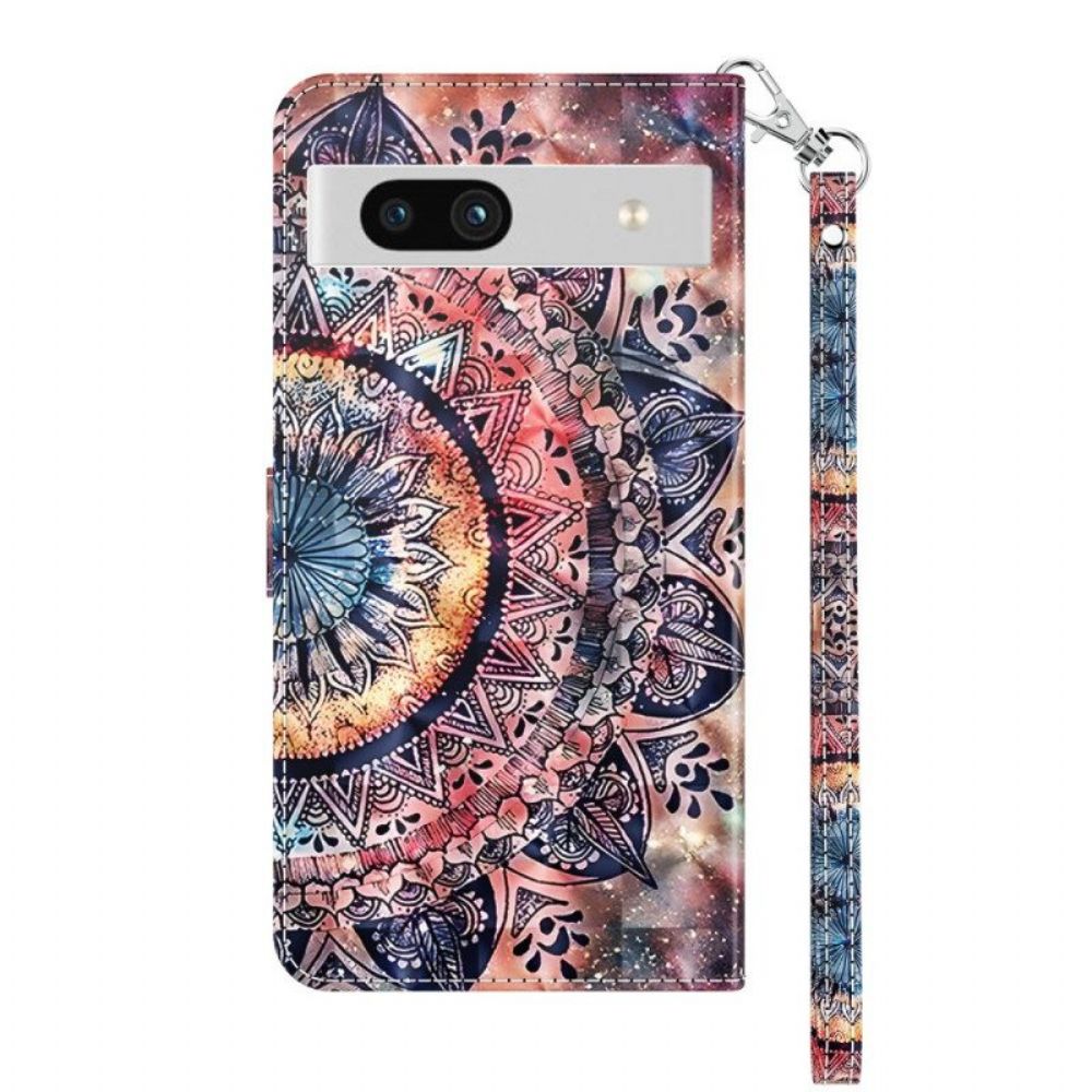 Leren Hoesje voor Google Pixel 7A Met Ketting Strappy Aquarel Mandala