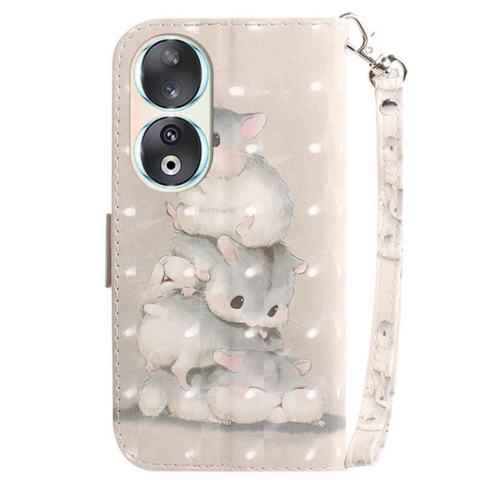 Leren Hoesje voor Honor 90 Met Ketting Hamsters Met Riem