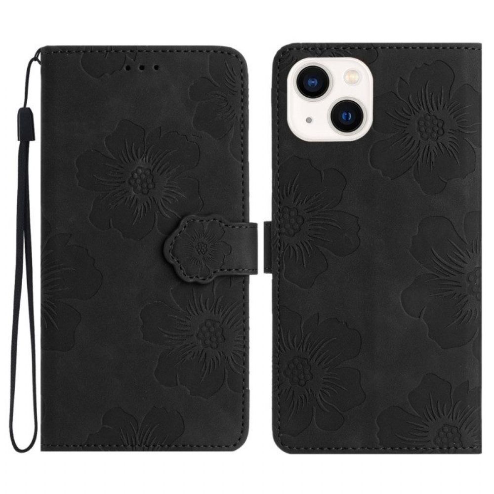 Leren Hoesje voor iPhone 15 Bloemenprint