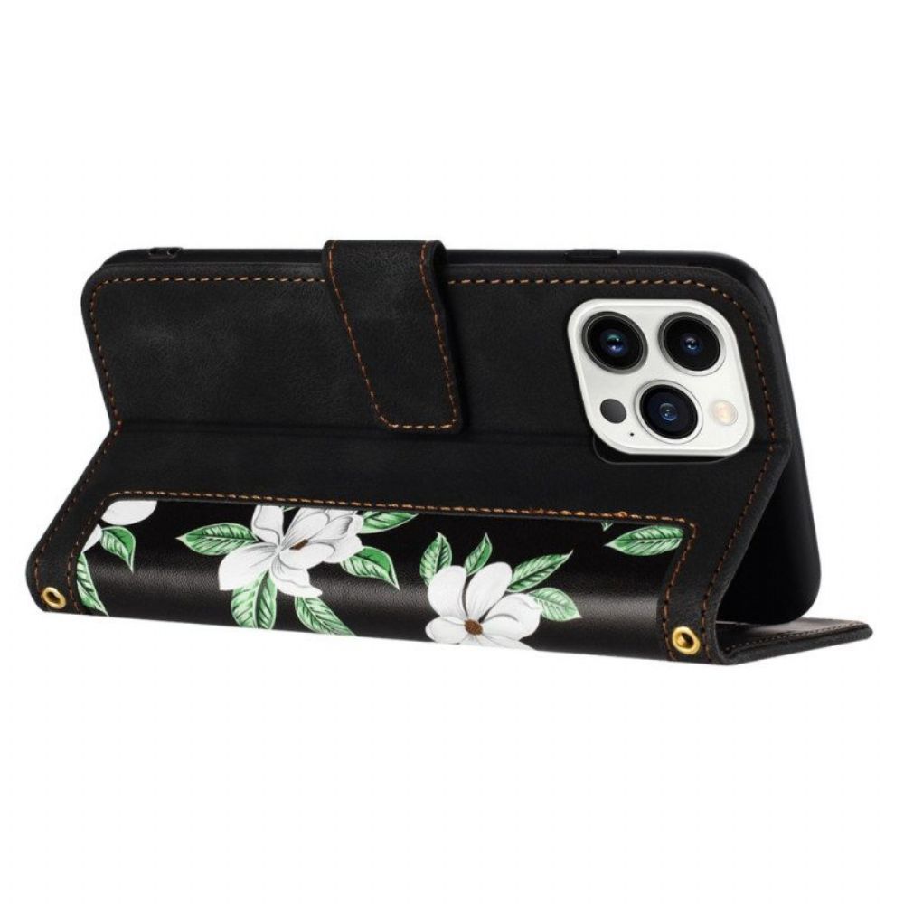 Leren Hoesje voor iPhone 15 Luxe Bloemen