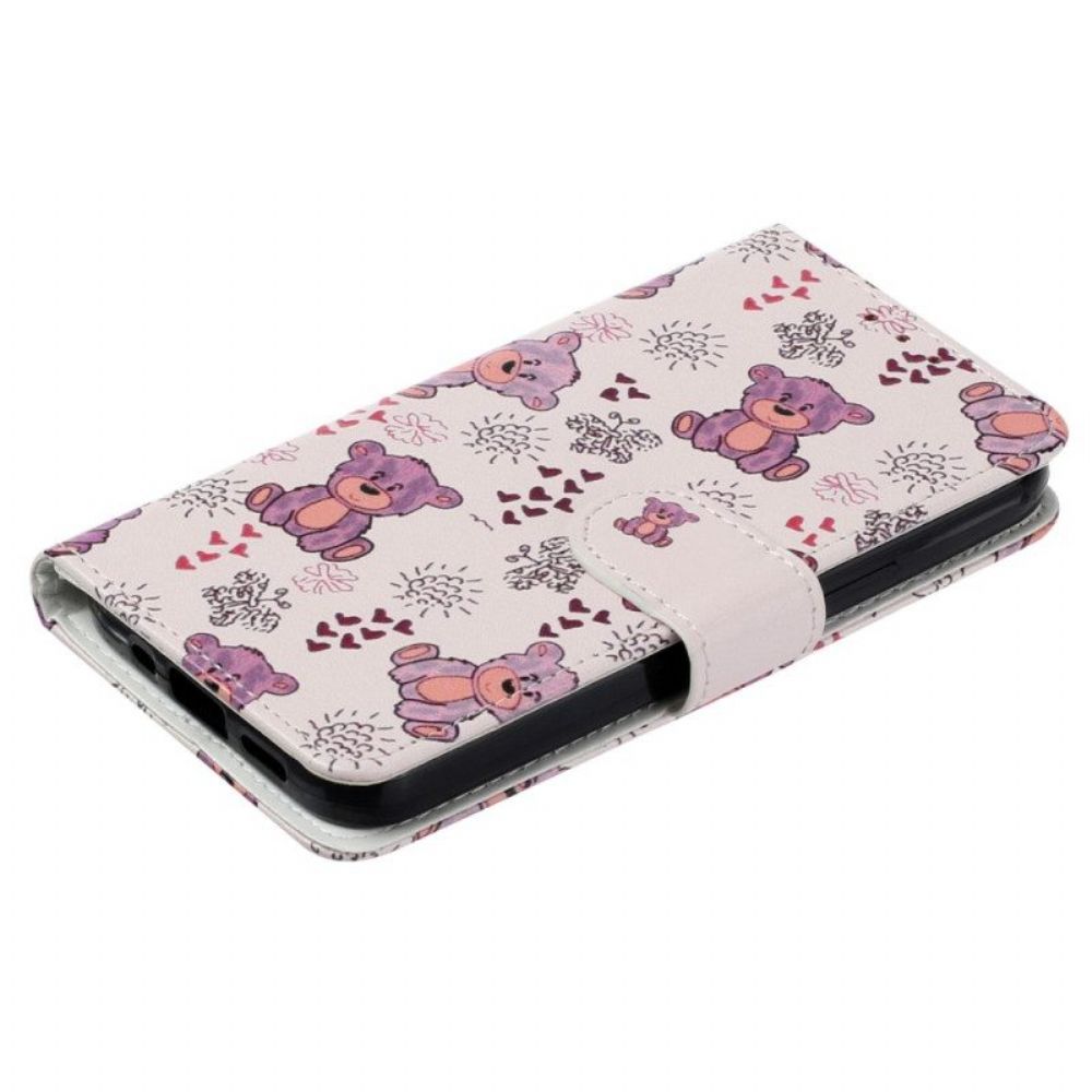 Leren Hoesje voor iPhone 15 Met Ketting Kleine Teddyberen Met Riem