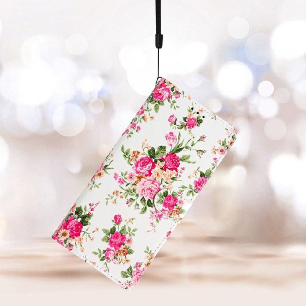 Leren Hoesje voor iPhone 15 Met Ketting Liberty-bloemen Met Riem