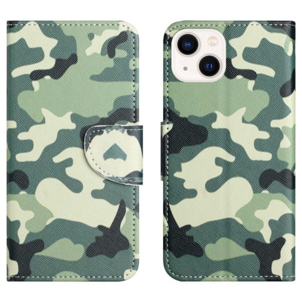 Leren Hoesje voor iPhone 15 Militaire Camouflage