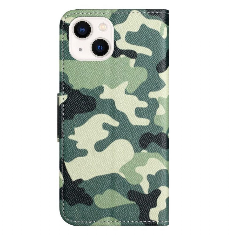 Leren Hoesje voor iPhone 15 Militaire Camouflage