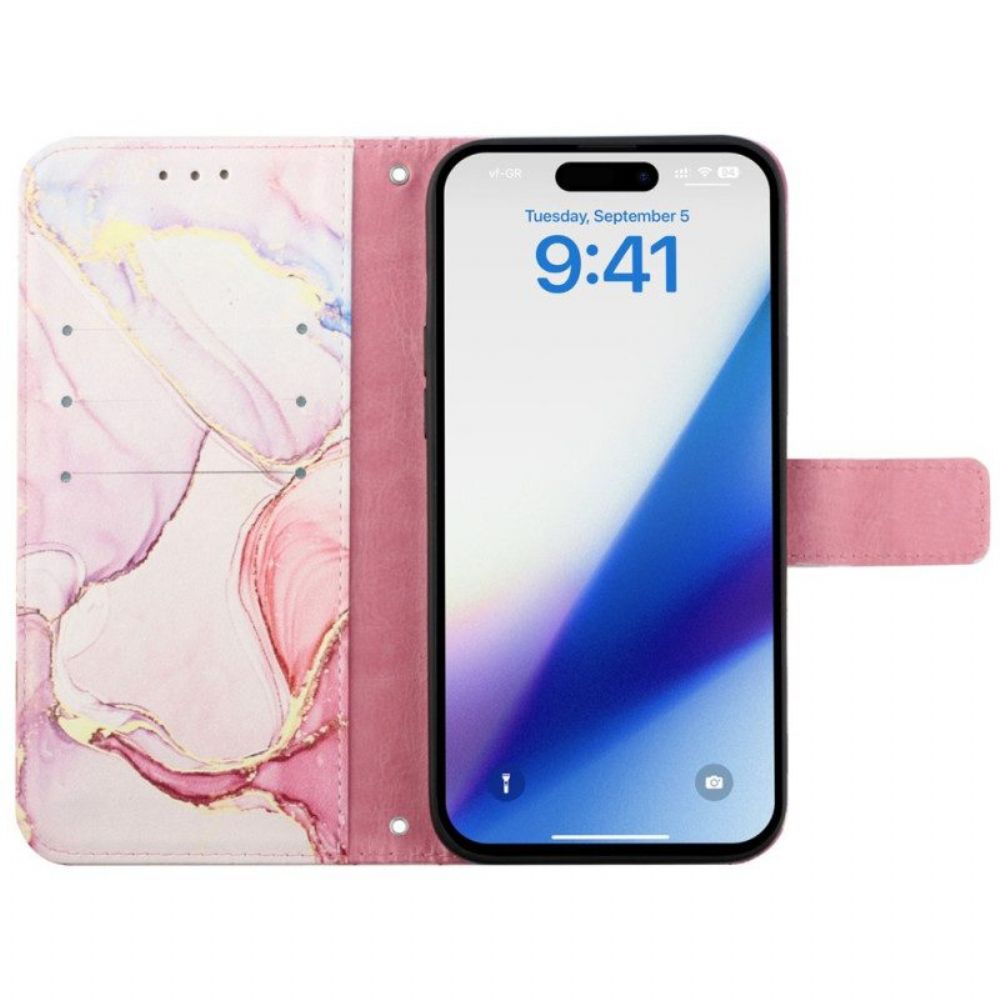 Leren Hoesje voor iPhone 15 Plus Marmer Met Koord