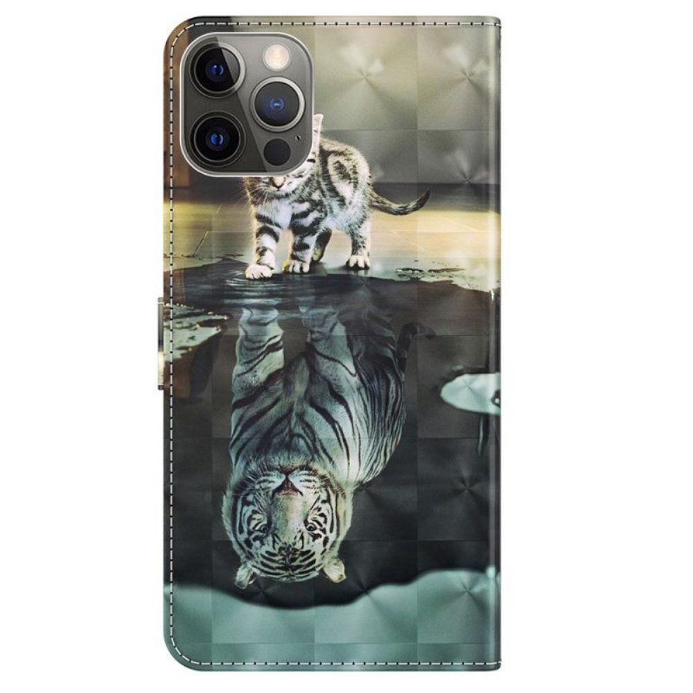 Leren Hoesje voor iPhone 15 Pro Met Ketting 3d Kitten Dream Met Riem