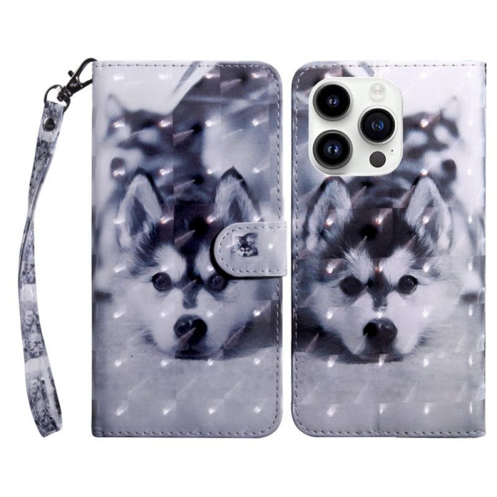 Leren Hoesje voor iPhone 15 Pro Met Ketting Riem Pup