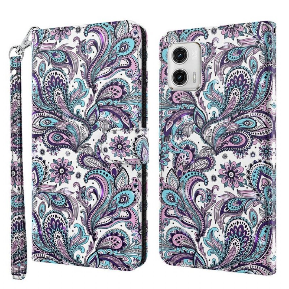 Leren Hoesje voor Moto G73 5G Met Ketting Paisley-patroon Met Bandjes