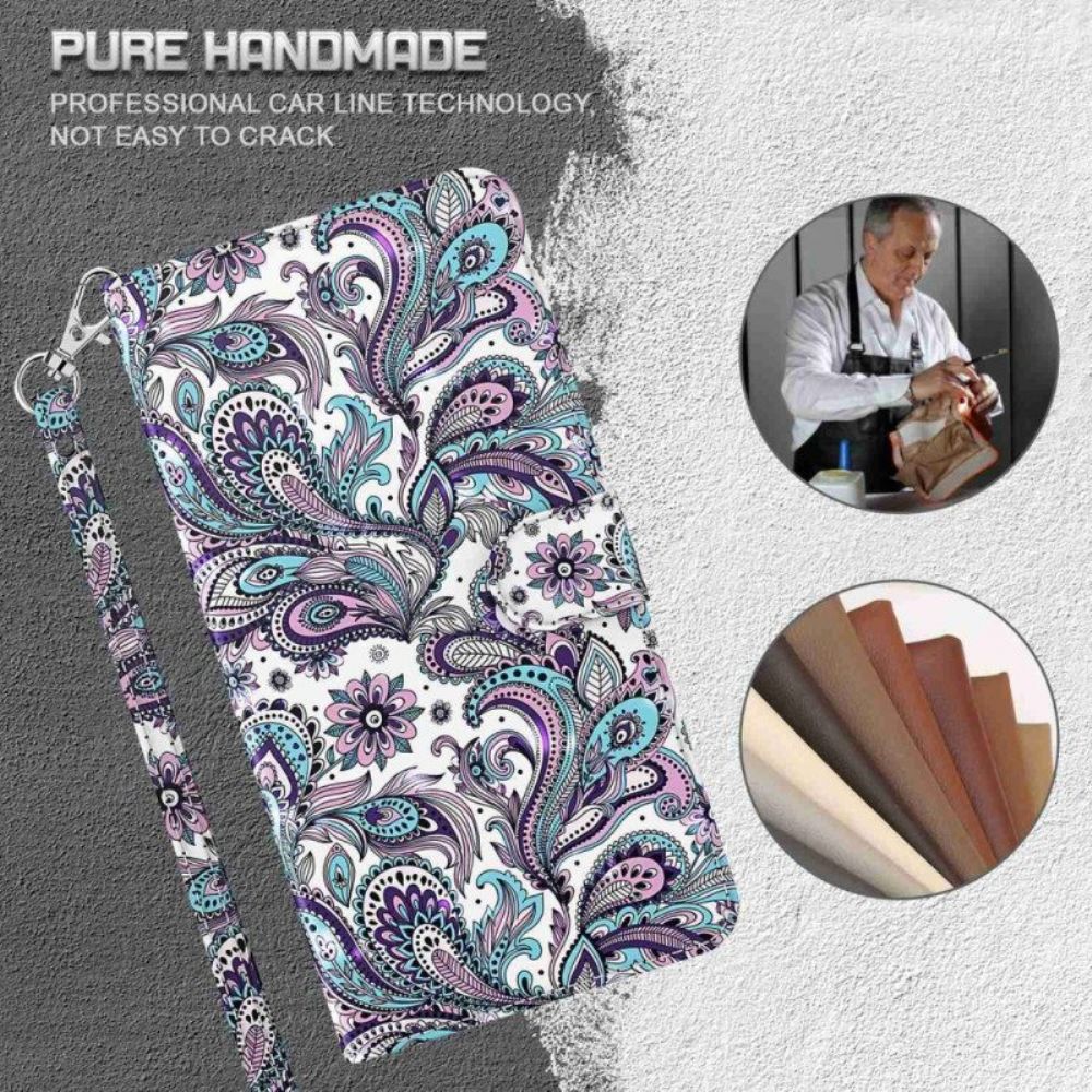 Leren Hoesje voor Moto G73 5G Met Ketting Paisley-patroon Met Bandjes