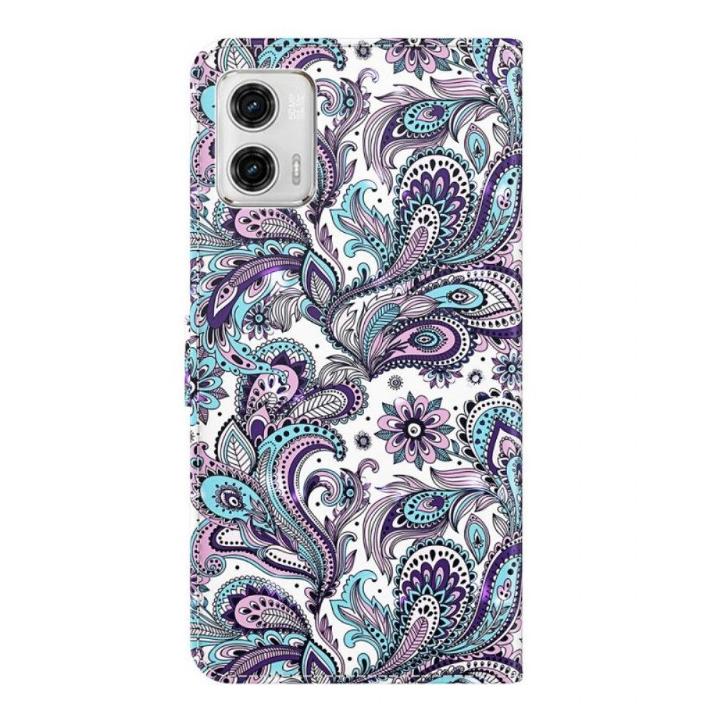 Leren Hoesje voor Moto G73 5G Met Ketting Paisley-patroon Met Bandjes