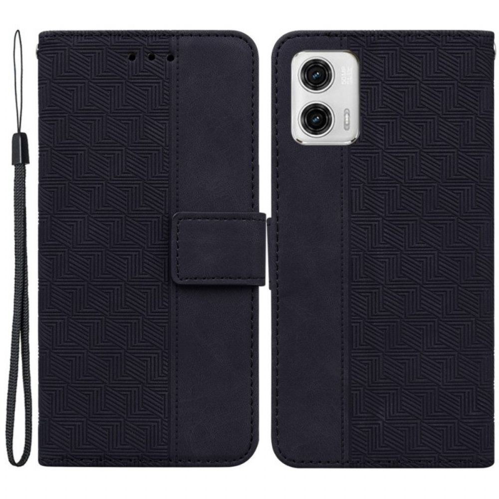 Leren Hoesje voor Moto G73 5G Met Ketting Patroon Met Bandjes