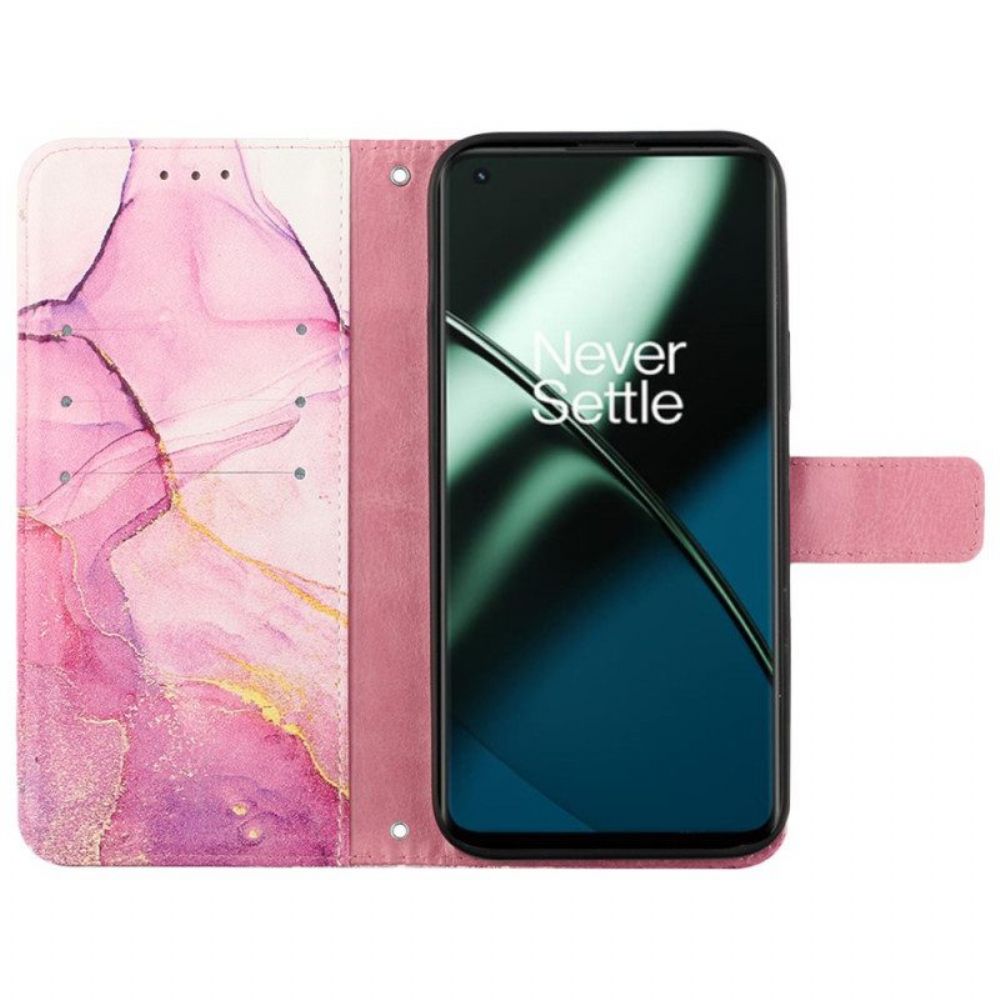 Leren Hoesje voor OnePlus Nord CE 3 Lite 5G Met Ketting Marmer Strippen