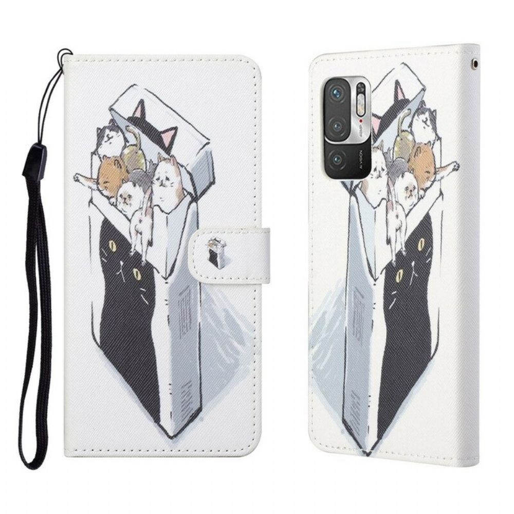 Leren Hoesje voor Poco M3 Pro 5G Met Ketting Levering Katten Met Strings