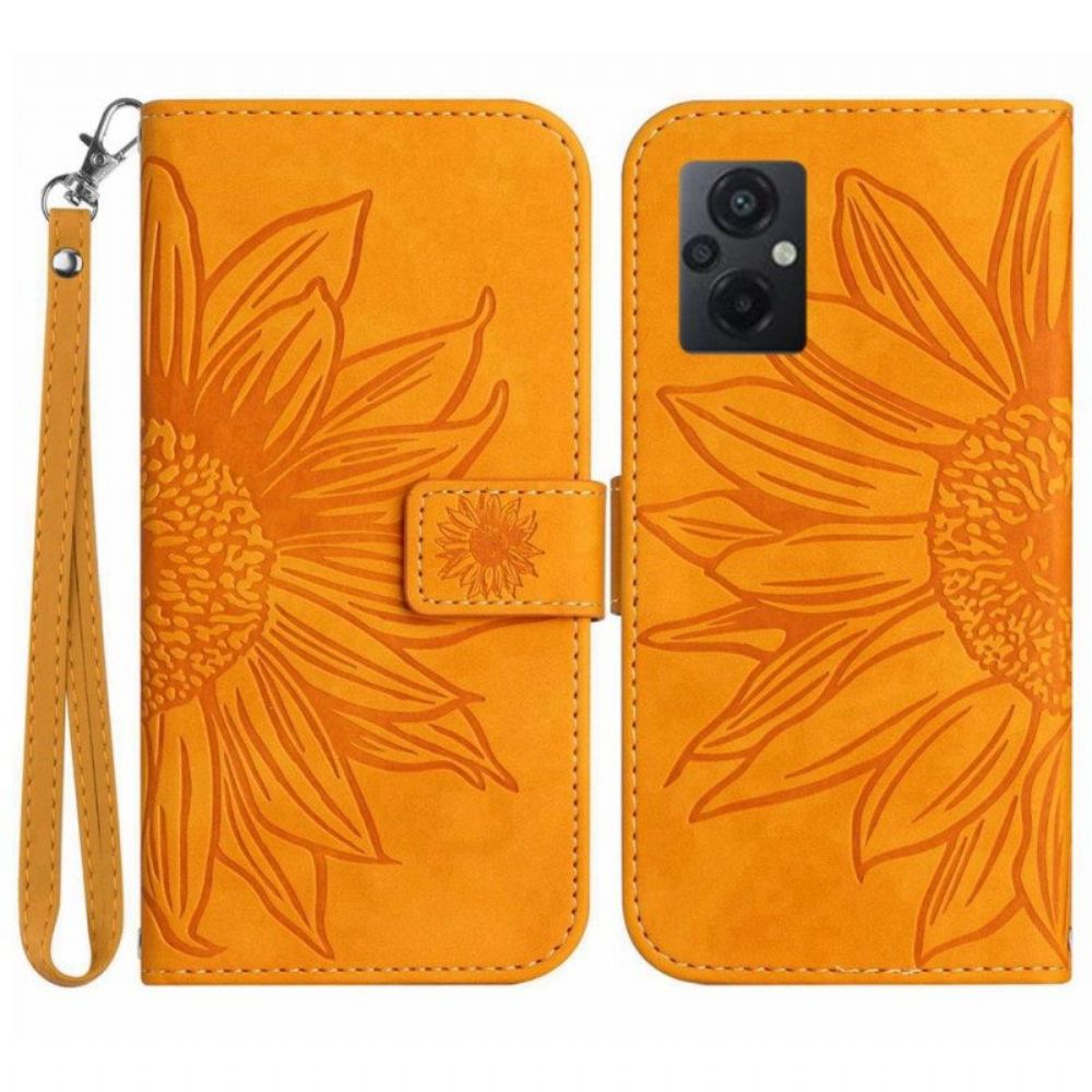 Leren Hoesje voor Poco M4 5G Zonnebloem Met Lanyard