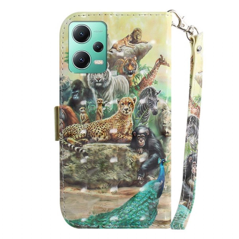 Leren Hoesje voor Poco X5 5G Met Ketting String Safari Dieren