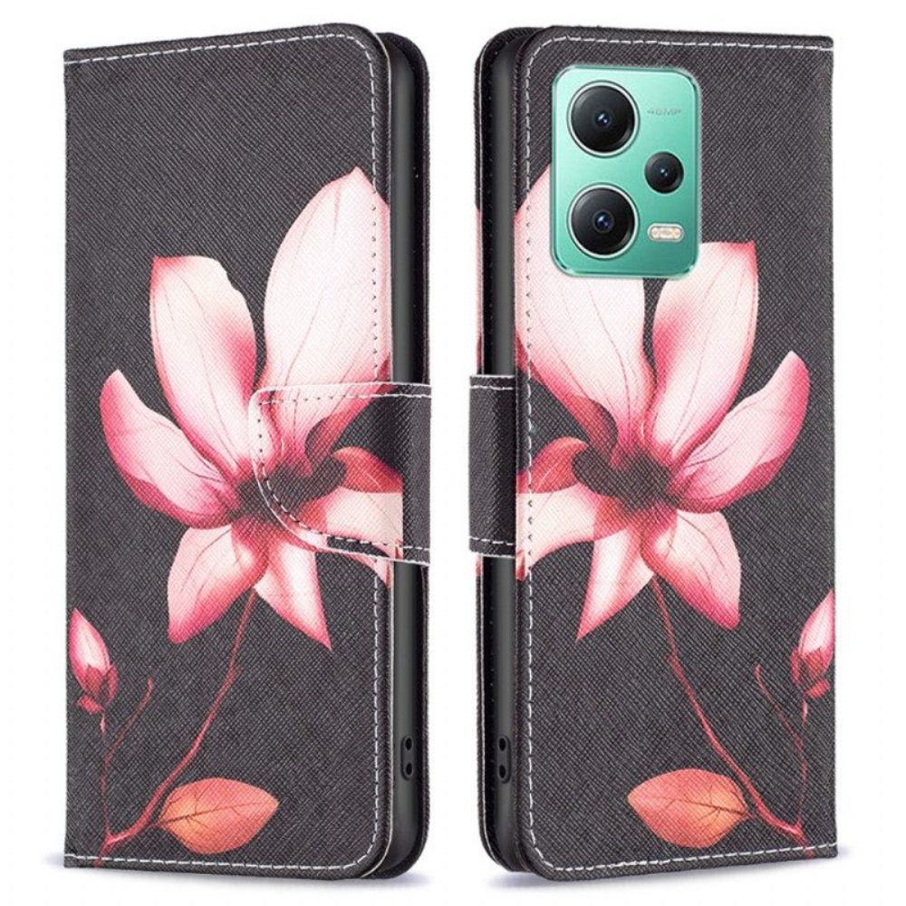 Leren Hoesje voor Poco X5 5G Roze Bloem