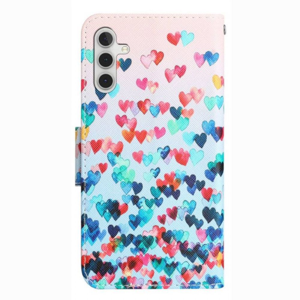 Leren Hoesje voor Samsung Galaxy A14 / A14 5G Met Ketting Samsung Galaxy A14 5g / A14 Gehard Glas Beschermende Lens