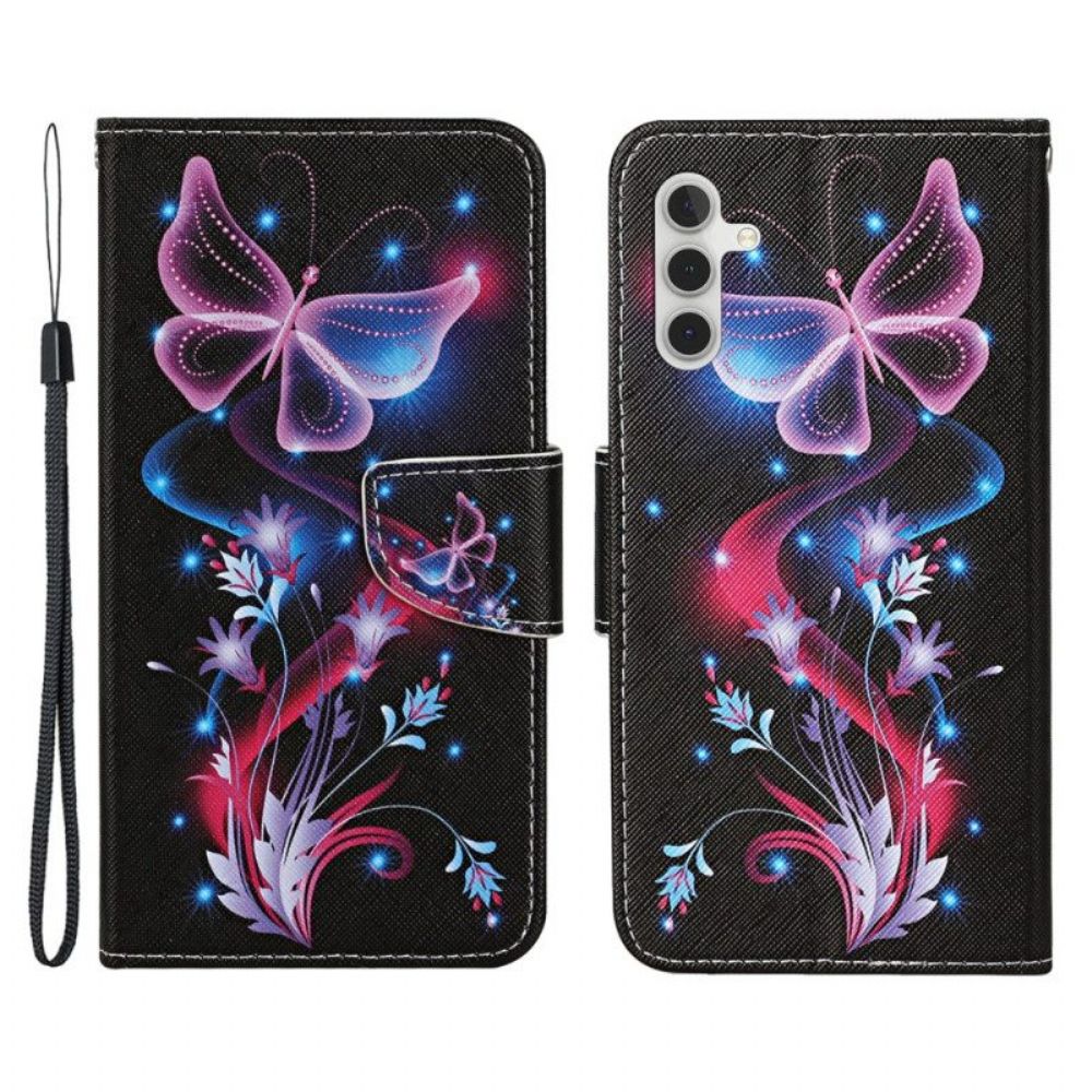 Leren Hoesje voor Samsung Galaxy A54 5G Met Ketting Lanyard Motten