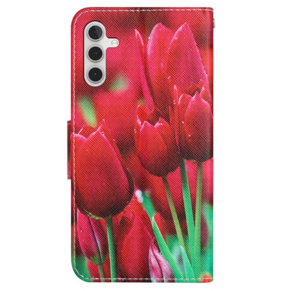 Leren Hoesje voor Samsung Galaxy A54 5G Met Ketting Riem Bloemen