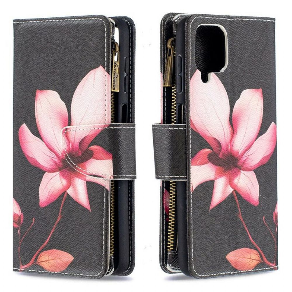 Leren Hoesje voor Samsung Galaxy M12 / A12 Bloemzak Met Ritssluiting