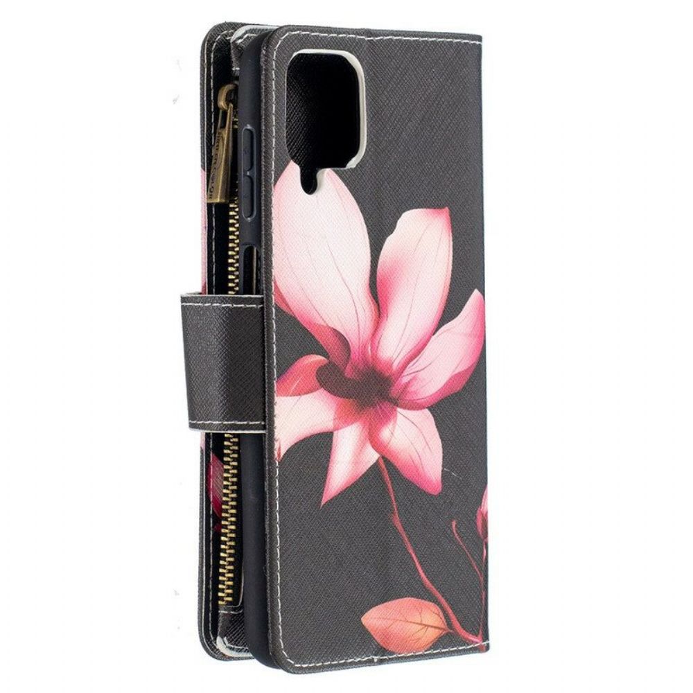 Leren Hoesje voor Samsung Galaxy M12 / A12 Bloemzak Met Ritssluiting