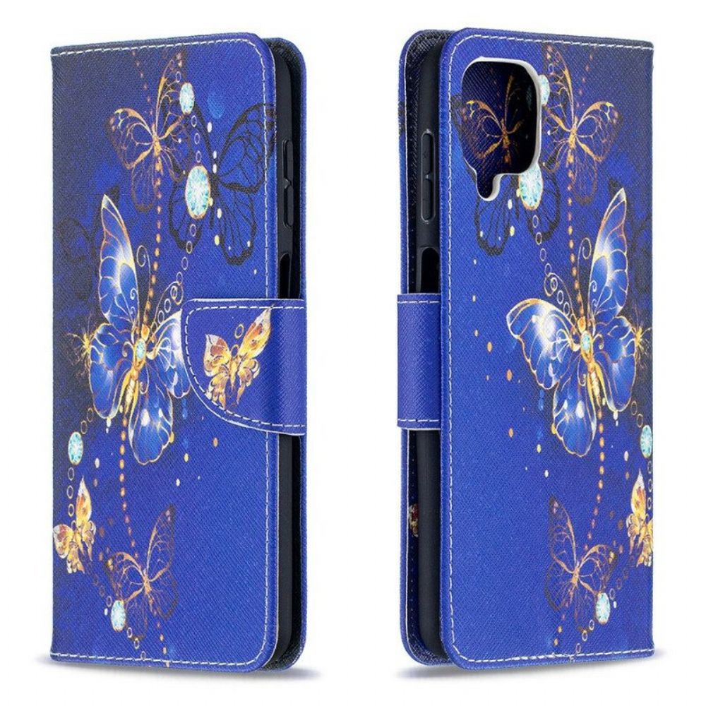 Leren Hoesje voor Samsung Galaxy M12 / A12 Gouden Vlinders