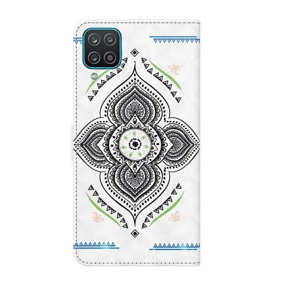 Leren Hoesje voor Samsung Galaxy M12 / A12 Lichte Vlekken Mandala Met Lanyard