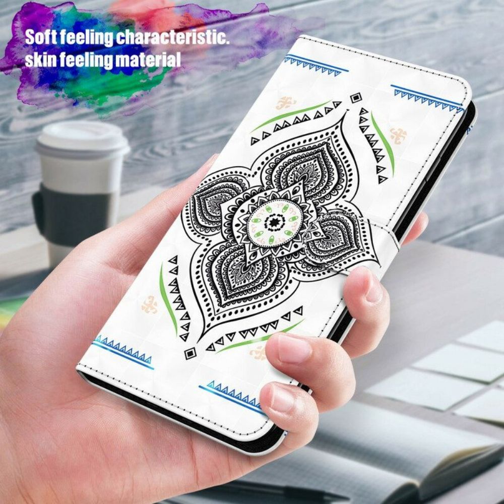 Leren Hoesje voor Samsung Galaxy M12 / A12 Lichte Vlekken Mandala Met Lanyard