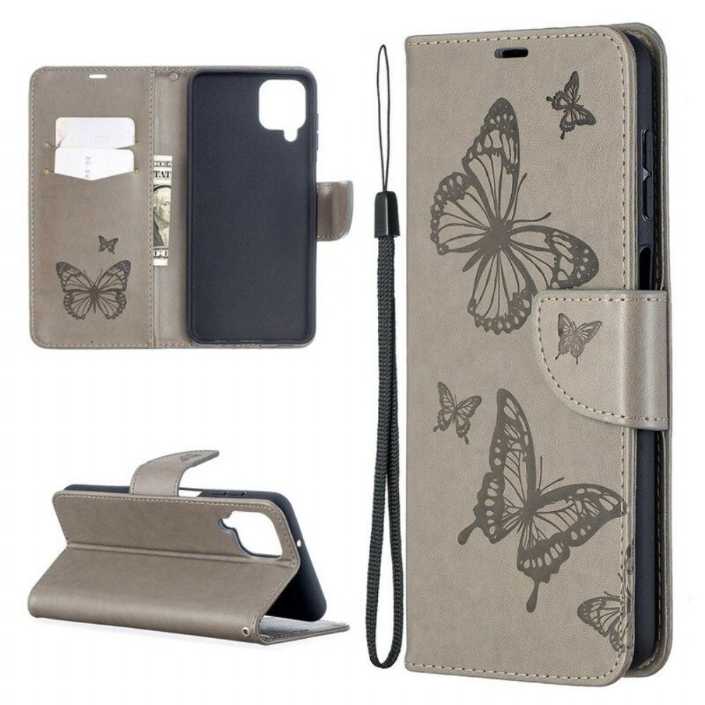 Leren Hoesje voor Samsung Galaxy M12 / A12 Vlinders Tijdens De Vlucht Met Lanyard