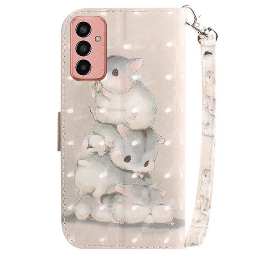 Leren Hoesje voor Samsung Galaxy M13 Hamsters Met Koord