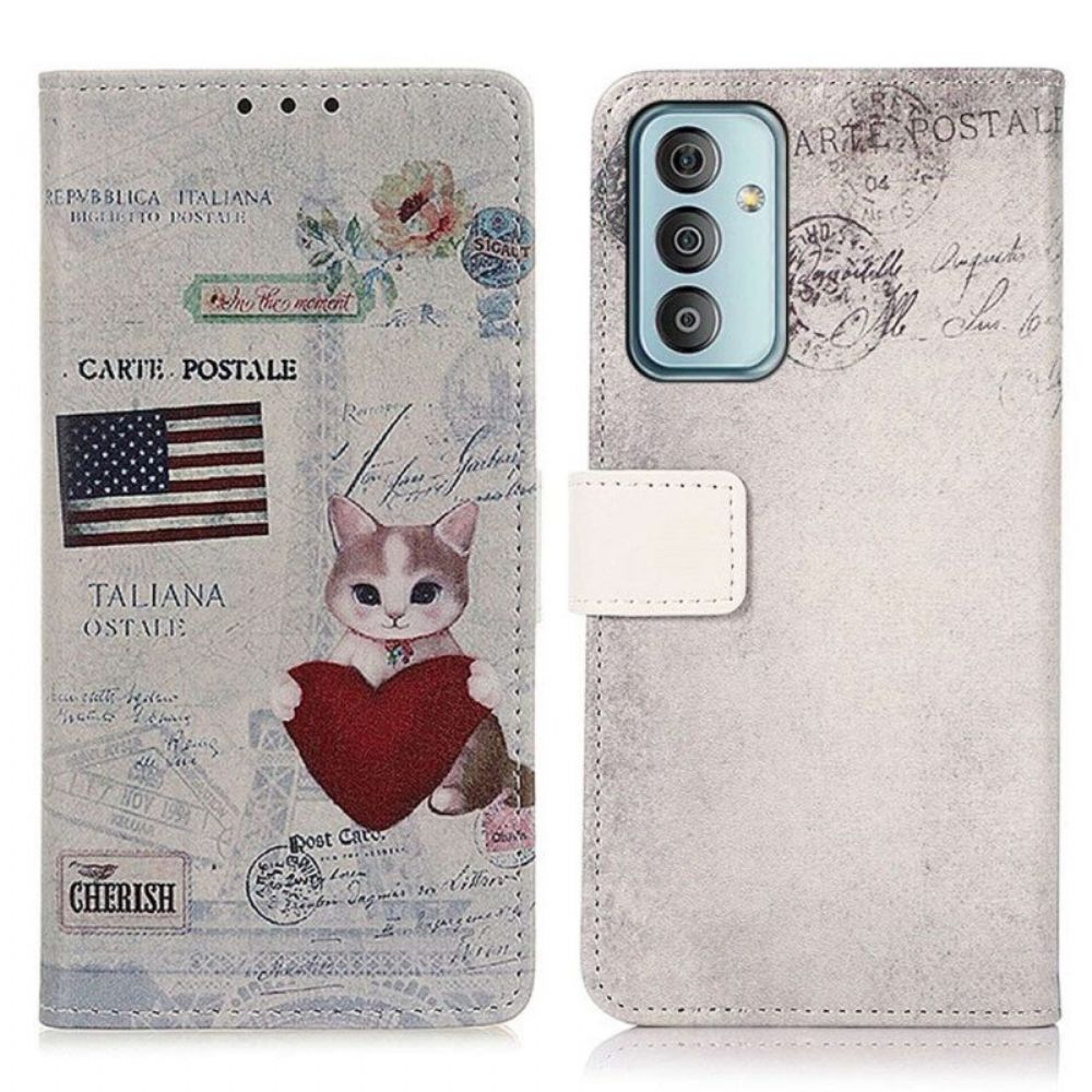 Leren Hoesje voor Samsung Galaxy M13 Reiziger Kat