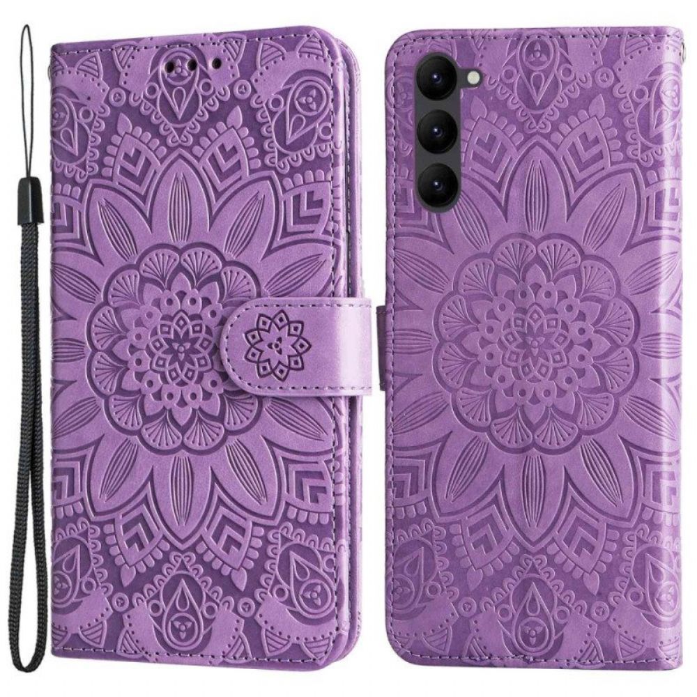 Leren Hoesje voor Samsung Galaxy S23 5G Mandala Zon Met Lanyard