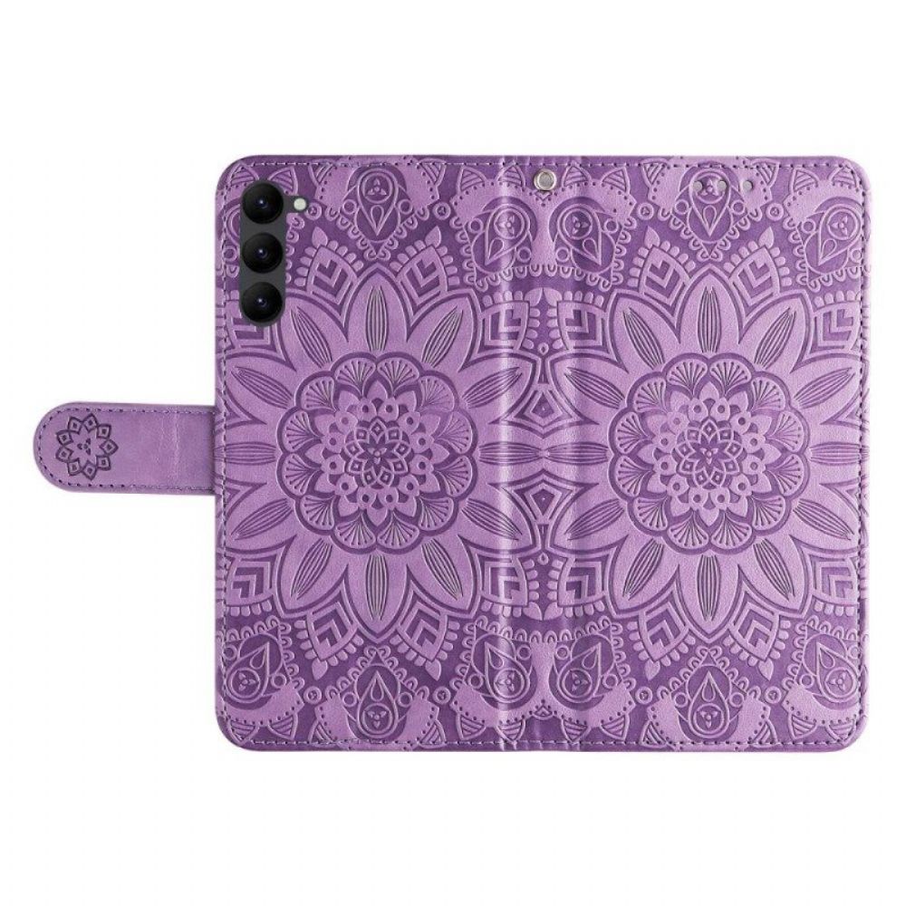 Leren Hoesje voor Samsung Galaxy S23 5G Mandala Zon Met Lanyard