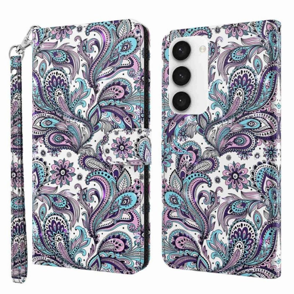 Leren Hoesje voor Samsung Galaxy S23 5G Met Ketting Paisley-patroon Met Bandjes