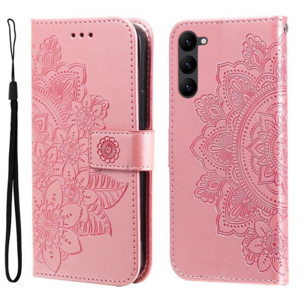 Leren Hoesje voor Samsung Galaxy S23 5G Met Ketting Strakke Mandala