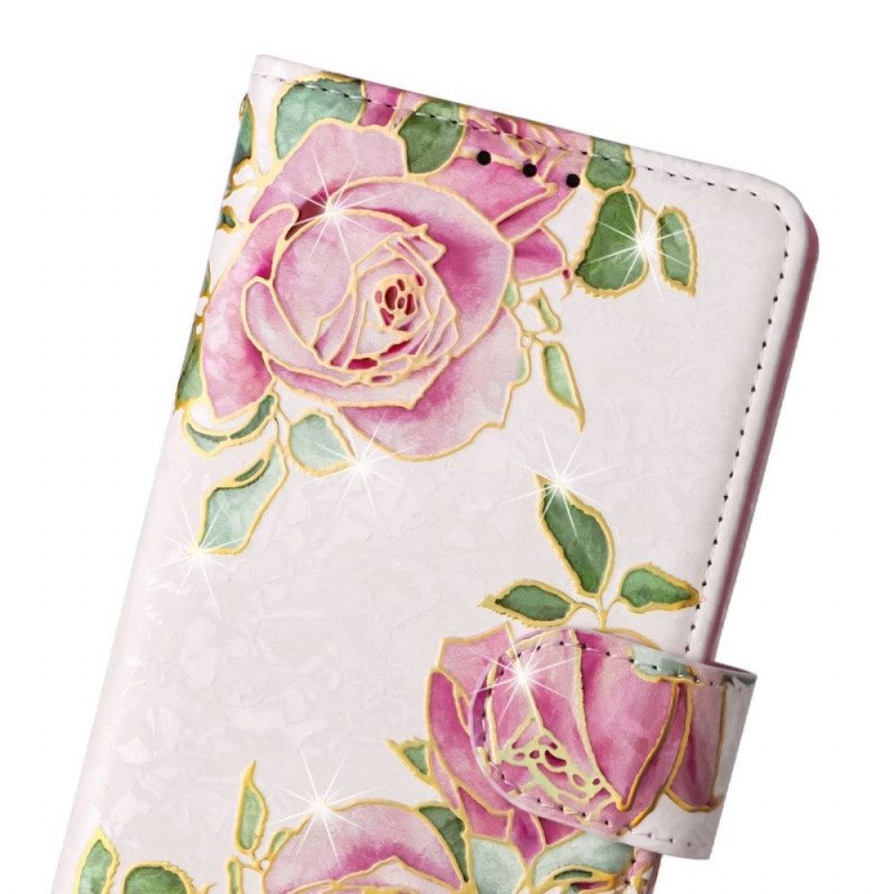 Leren Hoesje voor Samsung Galaxy S23 5G Rfid-bloemen Met Sleutelkoord