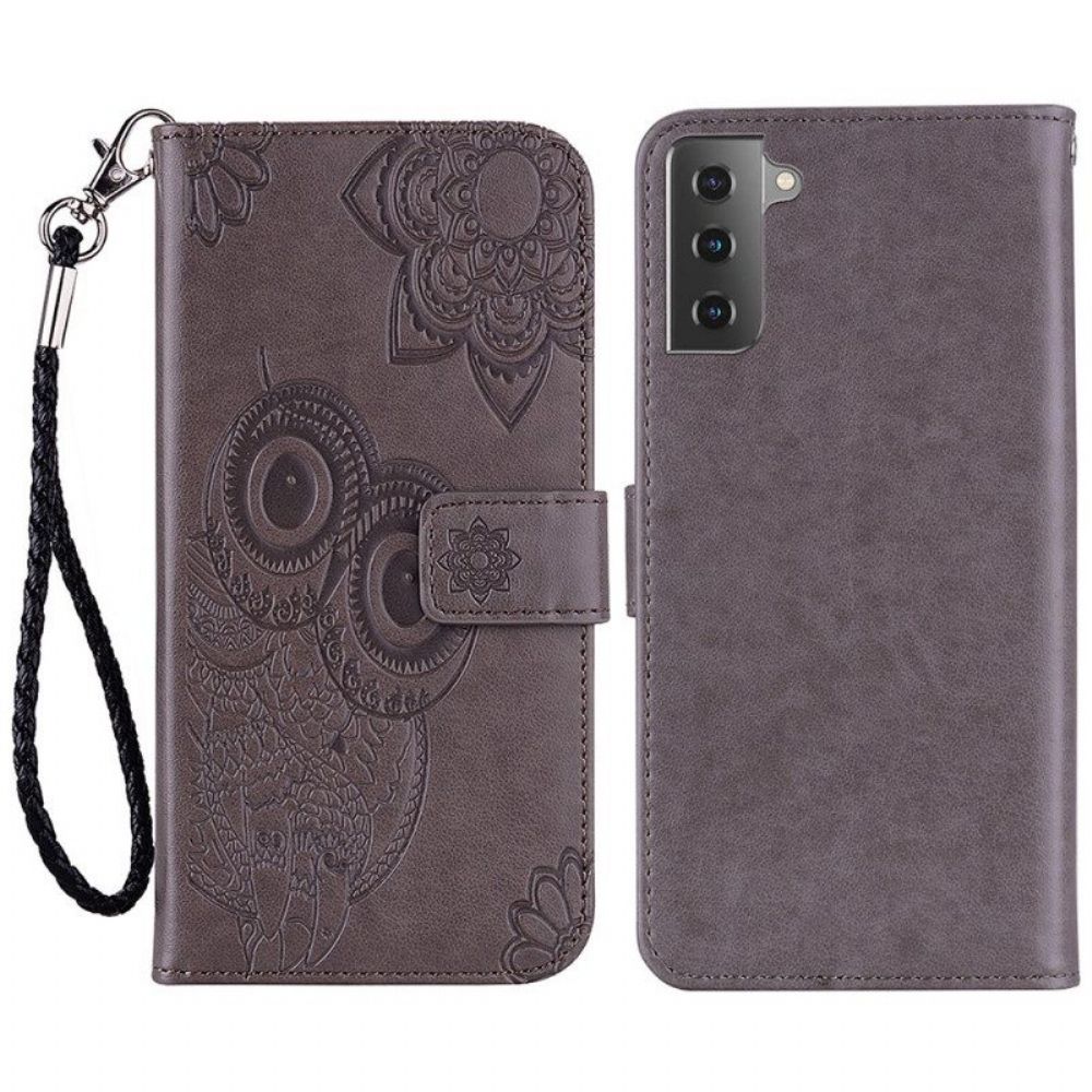 Leren Hoesje voor Samsung Galaxy S23 5G Uil Mandala En Lanyard