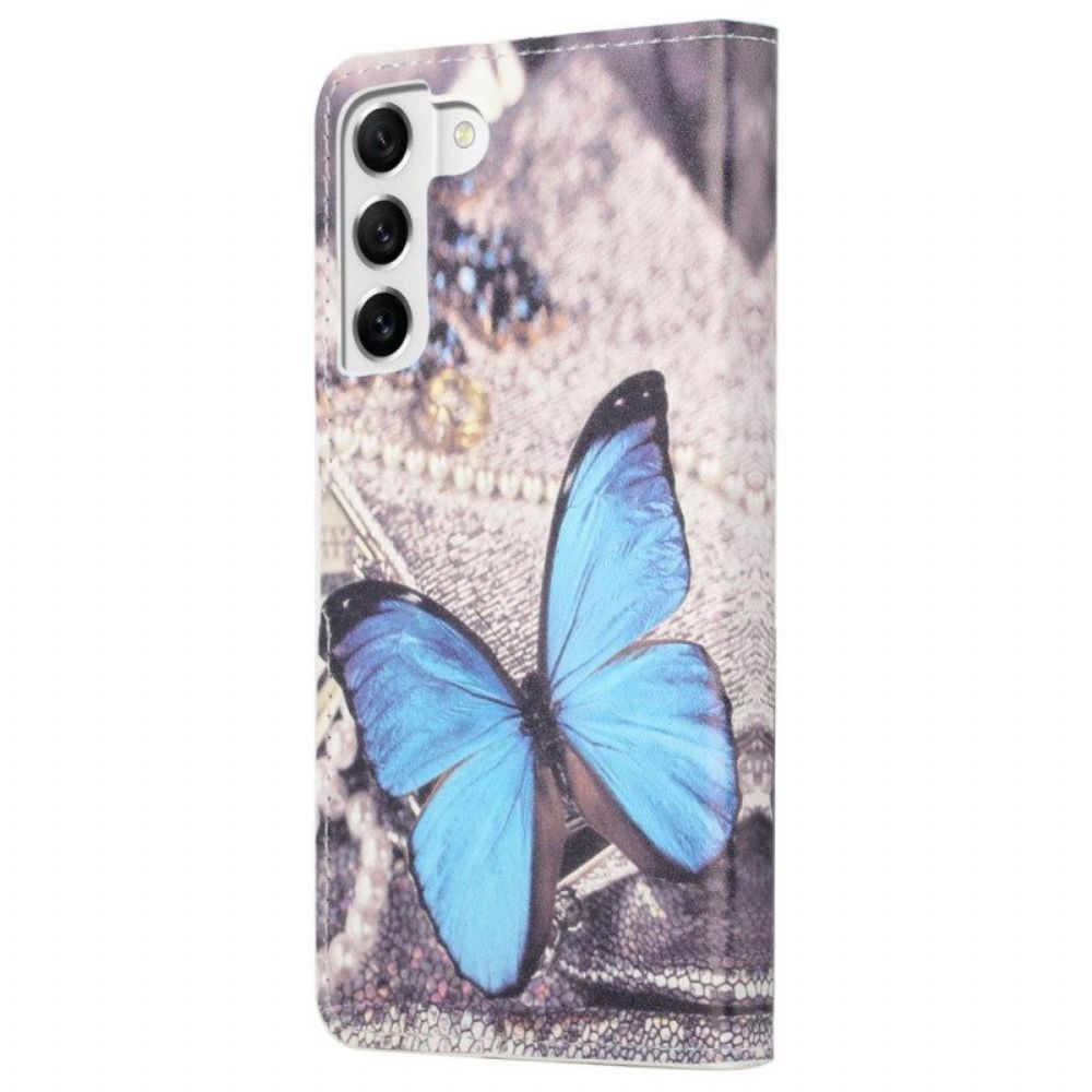 Leren Hoesje voor Samsung Galaxy S23 Plus 5G Blauwe Vlinder